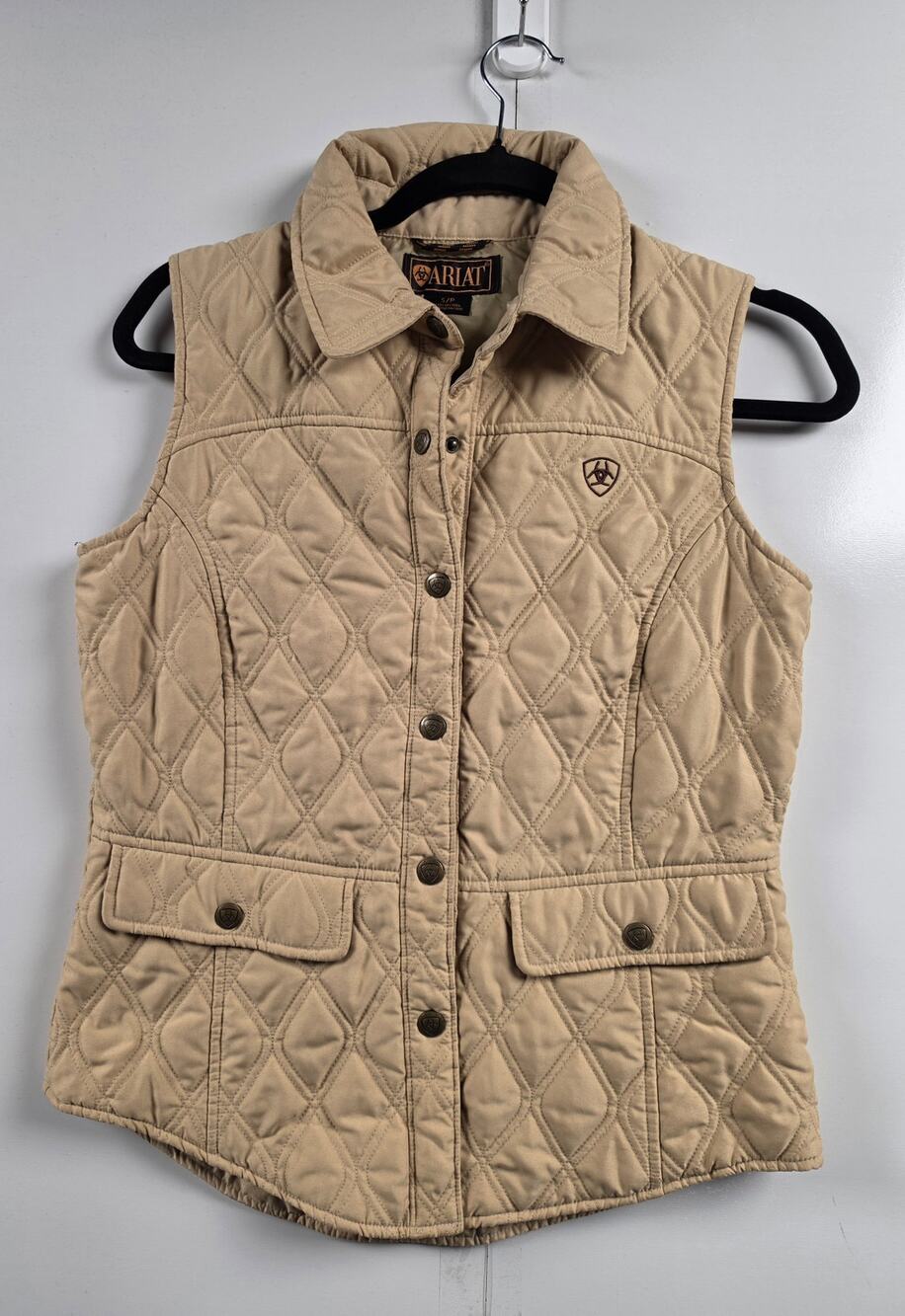 Ariat Womens S Tan Quilted Vest Snap Front Equestrian Western Barn Riding 0095